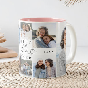 Beste Mama Ooit Mama Script Hart Foto Collage Tweekleurige Koffiemok