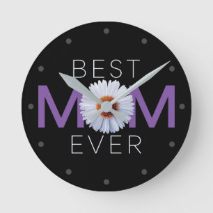 Beste mama ooit met Daisy Afbeelding print (Paarse Ronde Klok