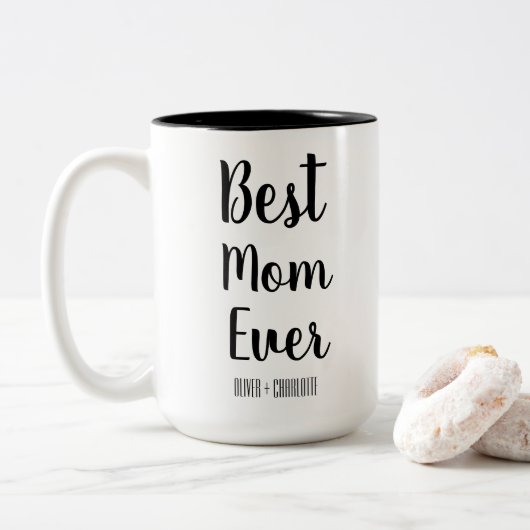 Beste mama ooit Moderne mammie Kinder Names Moeder Tweekleurige Koffiemok (Met donut)