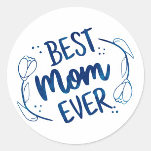 Beste mama ooit Moederdag Blue Floral Gift Idee Ronde Sticker