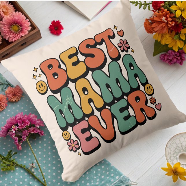 Beste mama ooit  retro script Moederdag Kussen (Creator heeft geüpload)