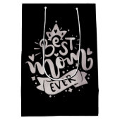 Beste mama ooit Silver Quote Black Moederdag Medium Cadeauzakje (Achterkant)