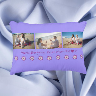 Beste mama ooit, w / hart. Naam + 3 foto's Collage Accent Kussen