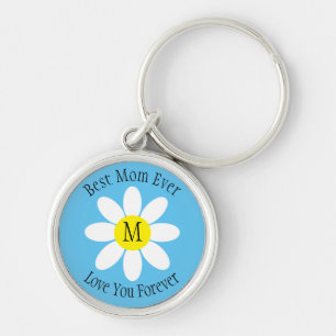 Beste mama ooit White Daisy Sky Blue Single Initia Sleutelhanger