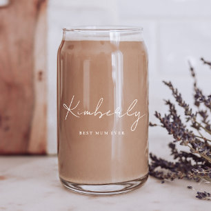 Beste mama ooit wit script monogram blikvorm glas