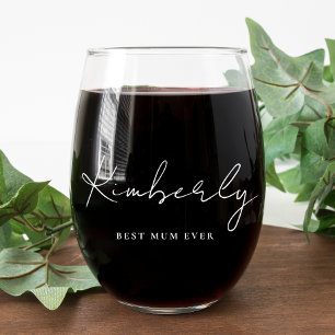 Beste mama ooit wit script monogram wijnglas zonder voet