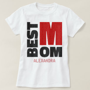 Beste mama Red Black Glitter-naam Gepersonaliseerd T-shirt