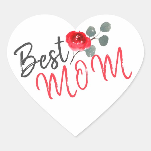 Beste mama Red Rose Waterverf Moederdag Hart Sticker (Voorkant)