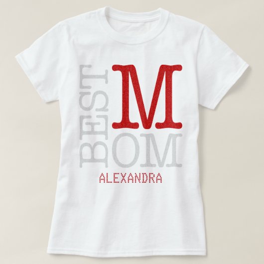 Beste mama Red Silver Glitter Name Persoonlijk T-shirt (Design voorkant)