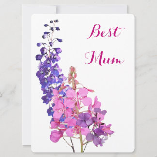 Beste Mama  roze paarse eenvoudige bloemenliefde p Feestdagenkaart