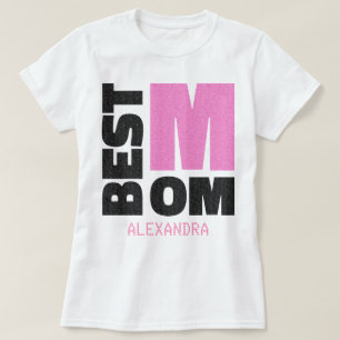 Beste mama roze zwarte glitter-naam Gepersonalisee T-shirt