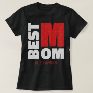 Beste mama Silver Red Glitter-naam Gepersonaliseer T-shirt