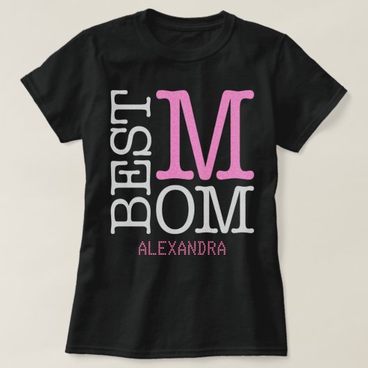Beste mama Silver roze Glitter Name Persoonlijk T-shirt (Design voorkant)
