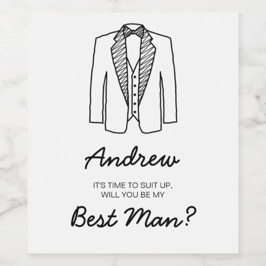 Beste man groomman pak omhoog bruiloft vragen wijn etiket (Enkel label)