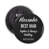 Beste man Modern Black Bachelor Party Weddenschap Button Flesopener (Voorkant)