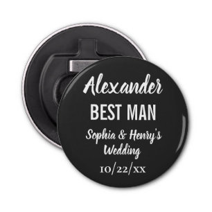 Beste man Modern Black Bachelor Party Weddenschap Button Flesopener