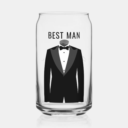 Beste Man Naam Zwart Tuxedo Trouwdatum Blikvorm Glas (Voorkant)