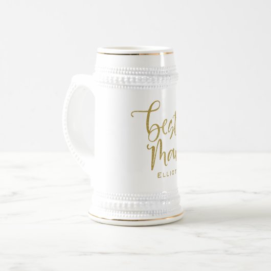 Beste Man Stijlvolle Gouden Script Naam Trouwen Bierpul (Voorkant links)