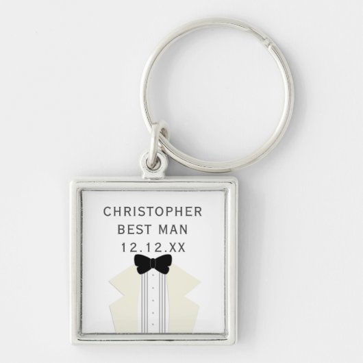 Beste Man Tuxedo Bruiloft Zwart Stropdas Sleutelha Sleutelhanger (Voorkant)