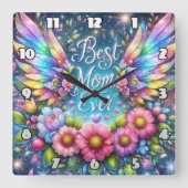 Beste moeder: Angel Wings, Bloemeneerbetoon Vierkante Klok (Voorkant)