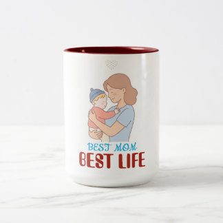 Beste Moeder Beste Leven Mok, Moeder Knuffelt Lief Tweekleurige Koffiemok