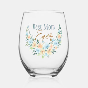 Beste Moeder Bloemen Halve krans Stemless wijnglas Zonder Voet