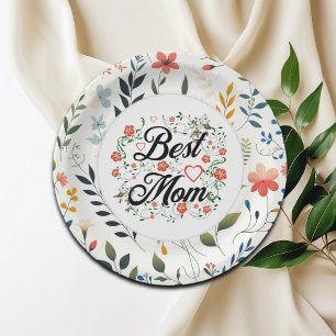 Beste moeder Elegant Bloemen Ontwerp Papieren Bordje