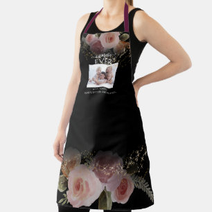 Beste moeder EVER Elegant Black Blush Floral Foto Schort