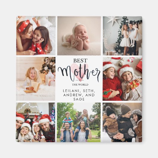 Beste moeder Foto Collage Pink Heart Magneet (Voorkant)