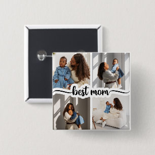 Beste moeder gepersonaliseerde 4 foto collage vierkante button 5,1 cm