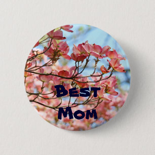 Beste Moeder! knopen Roze Dogwood Slogan Knopen Ronde Button 5,7 Cm