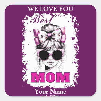 Beste Moeder Messy Bun Moeder Moederdag Gift Vierkante Sticker