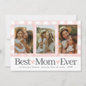 Beste moeder ooit 3 Foto Moederdag Gingham Hearts Feestdagenkaart (Voorkant)