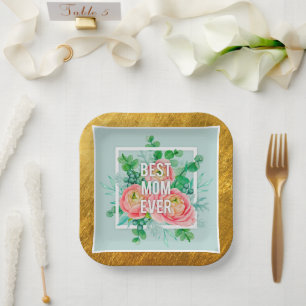 Beste Moeder Ooit Aquarel Bloemen Groen & Goud Papieren Bordje