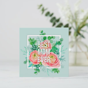 Beste Moeder Ooit Aquarel Bloemen Groen & Roze. Kaart