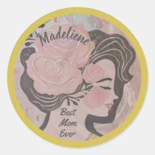 Beste Moeder Ooit Bloemen Goud Lijst Ronde Naam Sticker