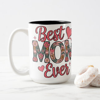 Beste Moeder Ooit Bloemrijke Typografie Moederdag Tweekleurige Koffiemok