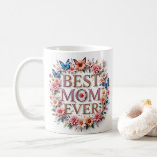 Beste moeder ooit citeren vlinders en bloemen koffiemok