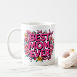 Beste moeder ooit citeren vlinders roze bloemen koffiemok