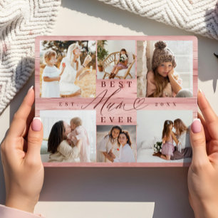 Beste moeder ooit familie foto collage roze houtne fotoplaat