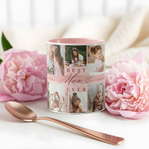 Beste moeder ooit familie foto collage roze houtne mok