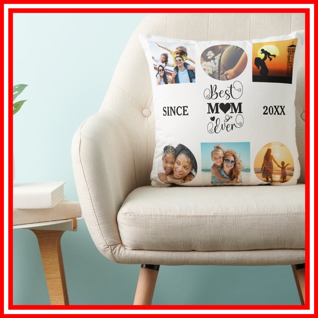 Beste moeder ooit Fotocollage Elegant Script Hart Kussen (Creator heeft geüpload)