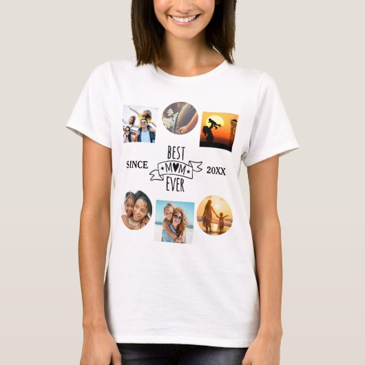 Beste moeder ooit Fotocollage Elegant Script Hart T-shirt (Voorkant)