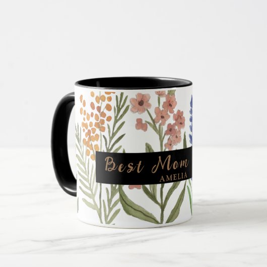 Beste moeder ooit - gepersonaliseerde naam floral mok (Voorkant links)