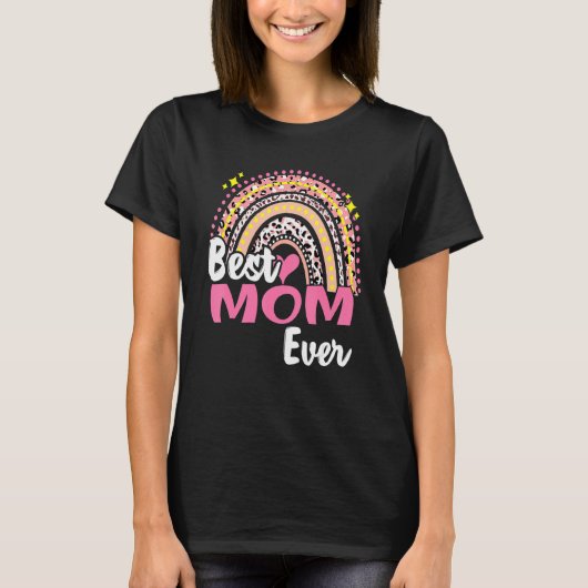 Beste moeder ooit grappny Roze Leopard Rainbow Mot T-shirt (Voorkant)