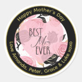 Beste Moeder ooit Harten en Rozen Ronde Sticker (Voorkant)