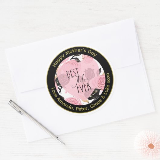 Beste Moeder ooit Harten en Rozen Ronde Sticker (Envelop)