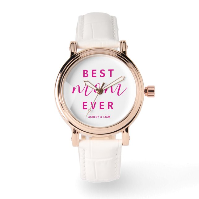 Beste moeder ooit Hot Pink Script Moederdag Horloge (Voorkant)