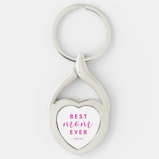 Beste moeder ooit Hot Pink Script Moederdag Sleutelhanger (Voorkant)