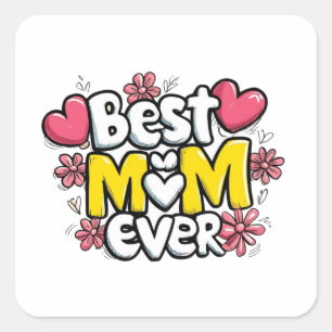 Beste moeder ooit - Kawaii Doodle Style met harten Vierkante Sticker